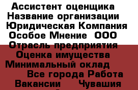 Ассистент оценщика › Название организации ­ Юридическая Компания Особое Мнение, ООО › Отрасль предприятия ­ Оценка имущества › Минимальный оклад ­ 30 000 - Все города Работа » Вакансии   . Чувашия респ.,Алатырь г.